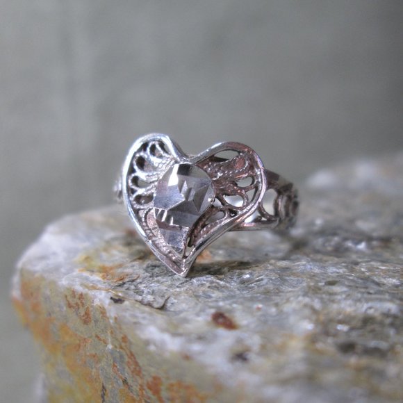 Sterling Heart Ring, Artisan Silver Sculpture & Filigree - Picture 2 of 7